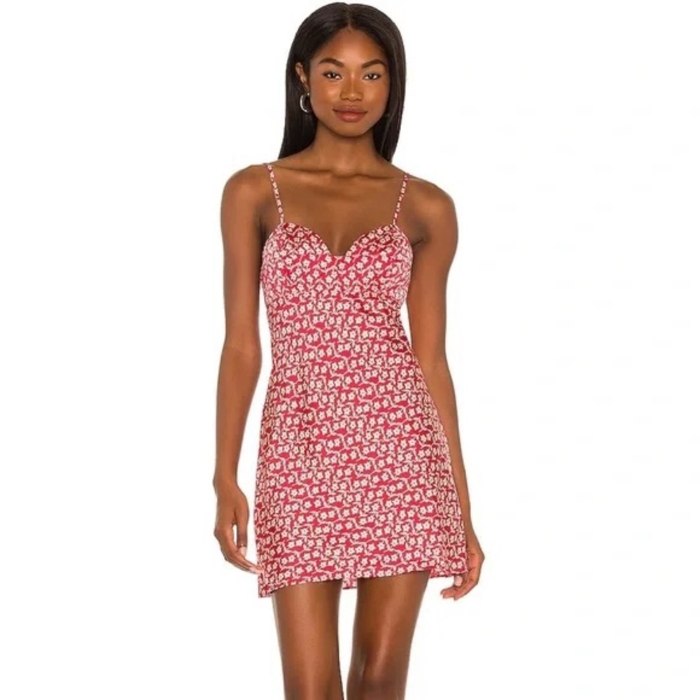 Free People On Our Radar Red Floral-print Satin Mini Dress NWT